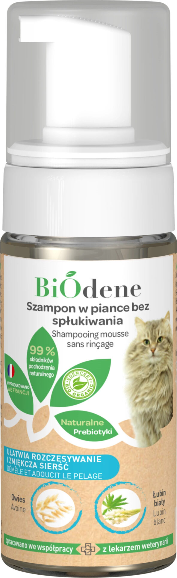 Szampon Biodene w piance bez spłukiwania, dla kota