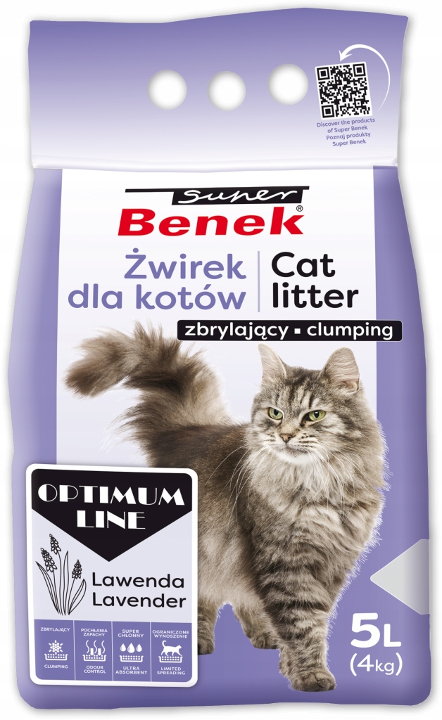 Żwirek bentonitowy Super Benek 5 l Optimum Lawenda