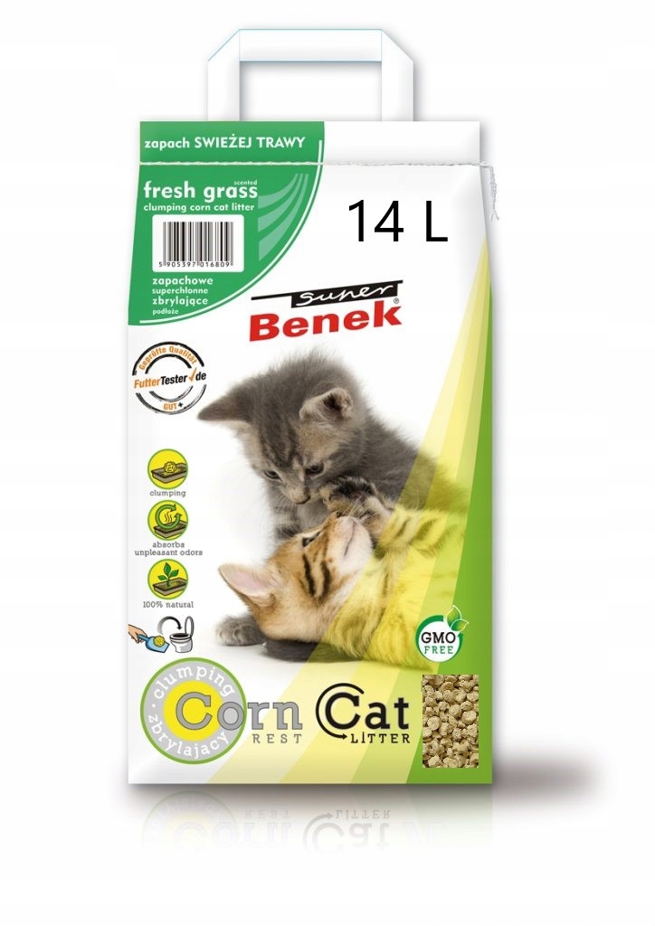 Żwirek kukurydziany Super Benek Corn Cat Świeża Trawa 14l
