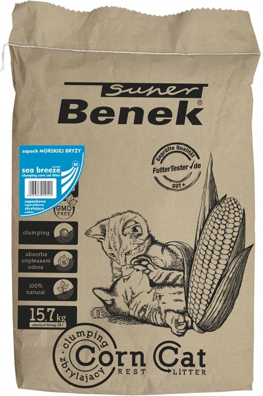 Żwirek kukurydziany Super Benek Corn Cat Morska Bryza 25l