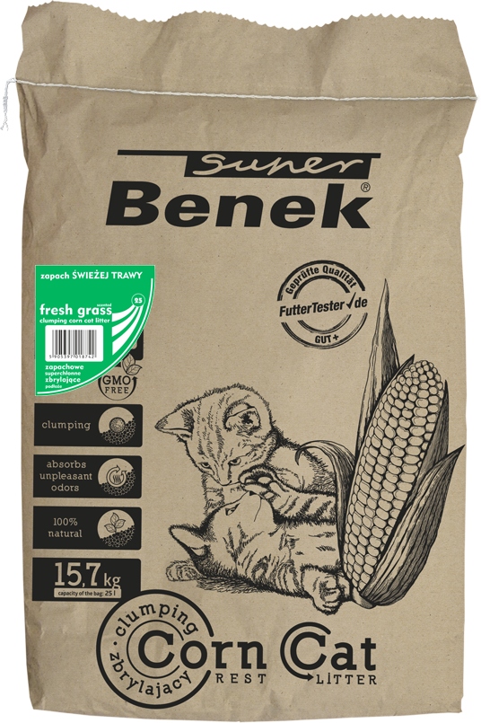 Żwirek kukurydziany Super Benek Corn Cat Świeża trawa 25l