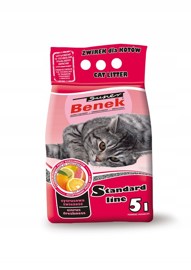 Żwirek bentonitowy Super Benek 5 l Standard Line Cytrusowy