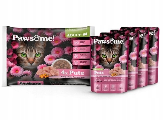 Mokra karma dla kota Pawsome indyk saszetki 4x 85g
