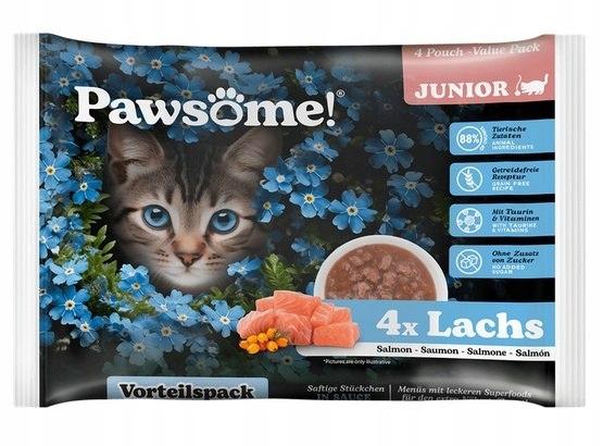 Mokra karma dla kota Pawsome Junior łosoś 4x85g