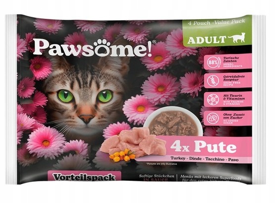 Mokra karma dla kota Pawsome indyk saszetki 4x 85g