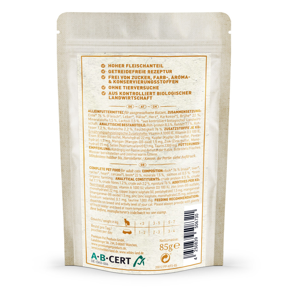 Mokra karma dla kota Wildes Land kaczka 85g