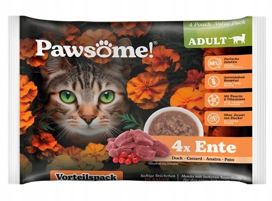 Mokra karma dla kota Pawsome kaczka saszetki 4x 85g