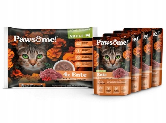 Mokra karma dla kota Pawsome kaczka saszetki 4x 85g