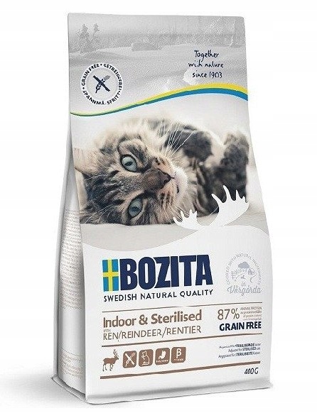 Sucha karma dla kota BOZITA Indoor &#038; Sterilised Grain Free z reniferem 400g