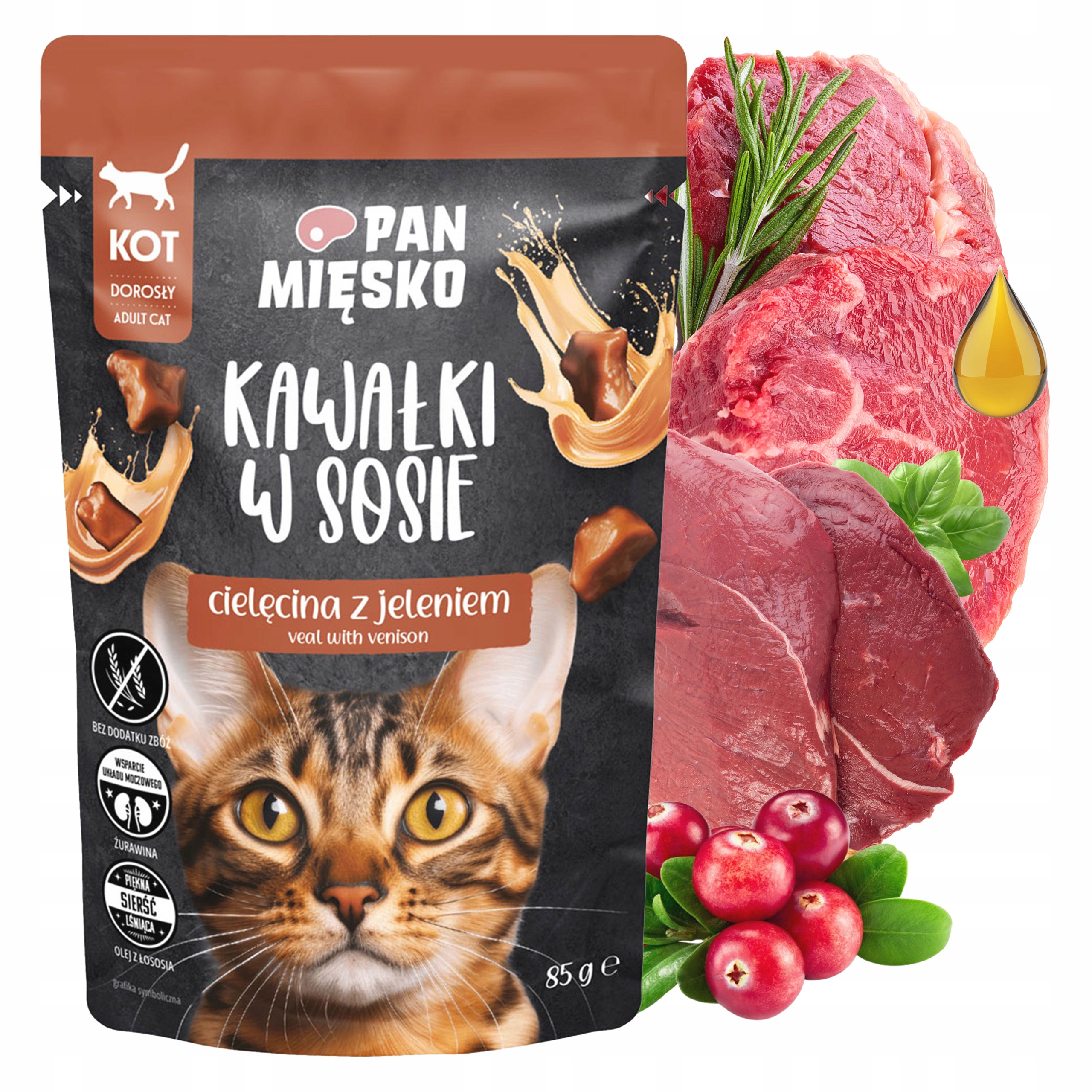 Pan Mięsko Karma mokra dla kota Kawałki w sosie cielęcina z jeleniem 85 g