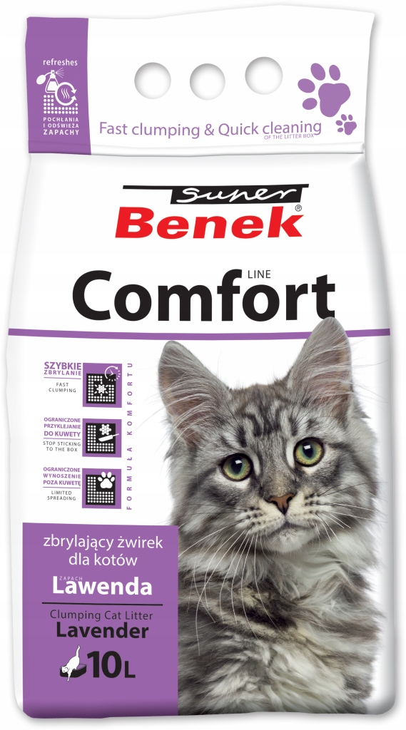Żwirek dla kota Super Benek COMFORT Lawenda 10L BENTONITOWY Lawendowy