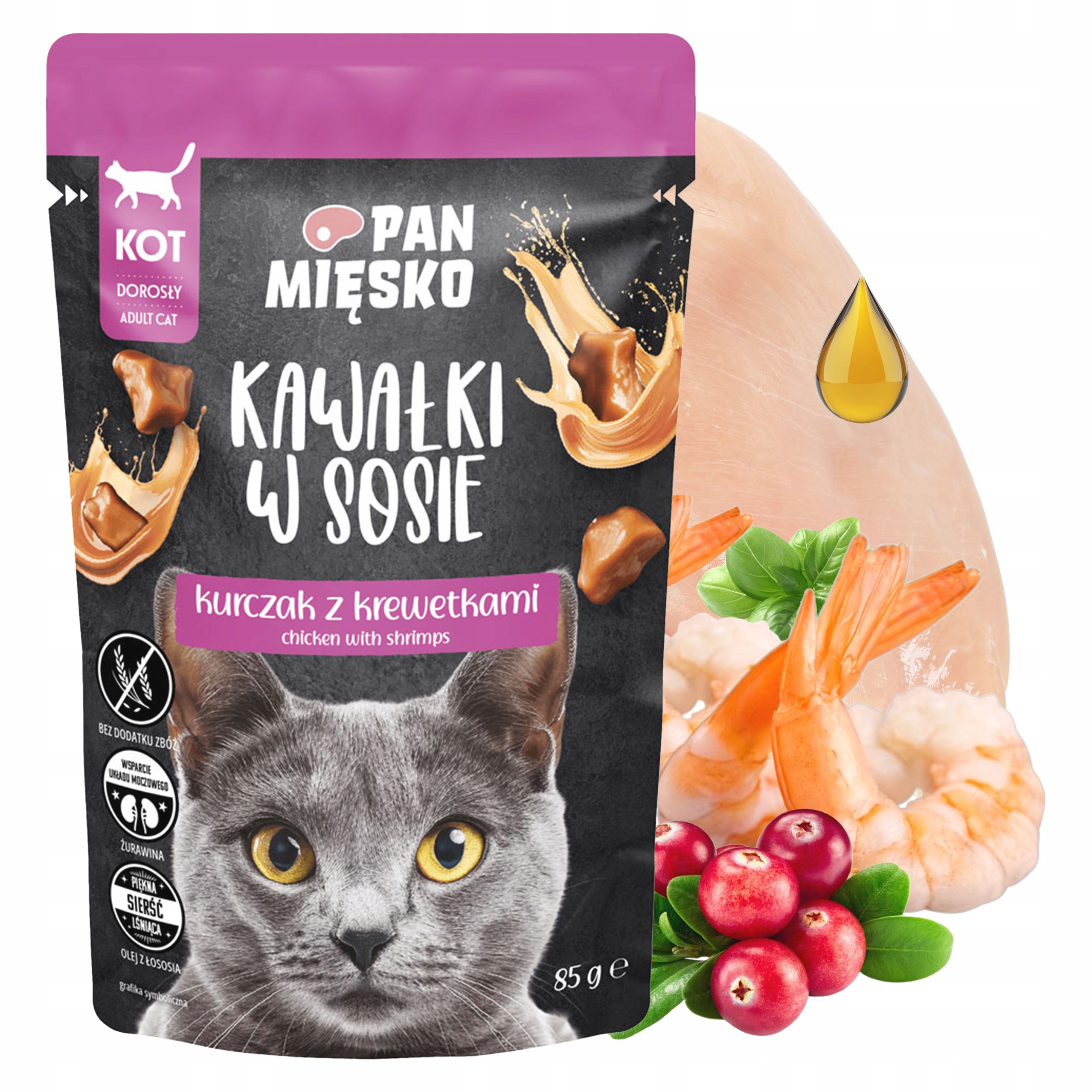 Pan Mięsko Karma mokra dla kota Kawałki w sosie Kurczak z krewetkami 85g