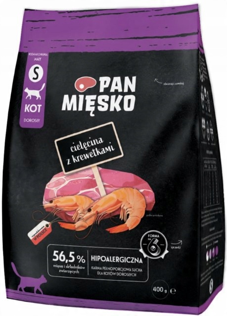 Pan Mięsko karma sucha dla kota Cielęcina z krewetkami S 400g