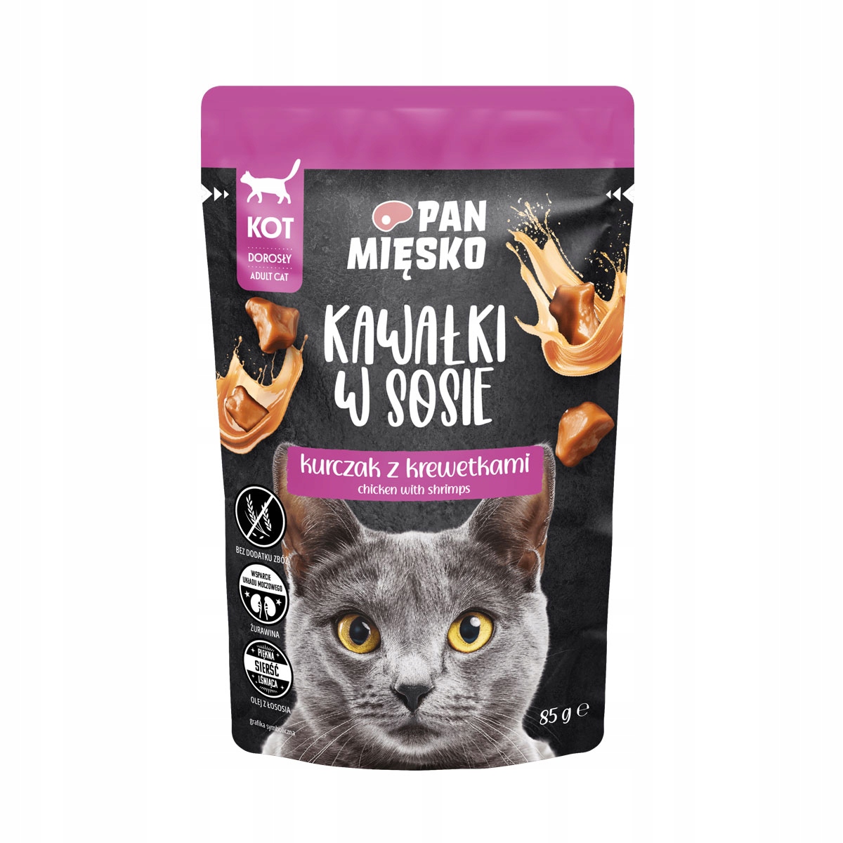 Pan Mięsko Karma mokra dla kota Kawałki w sosie Kurczak z krewetkami 85g