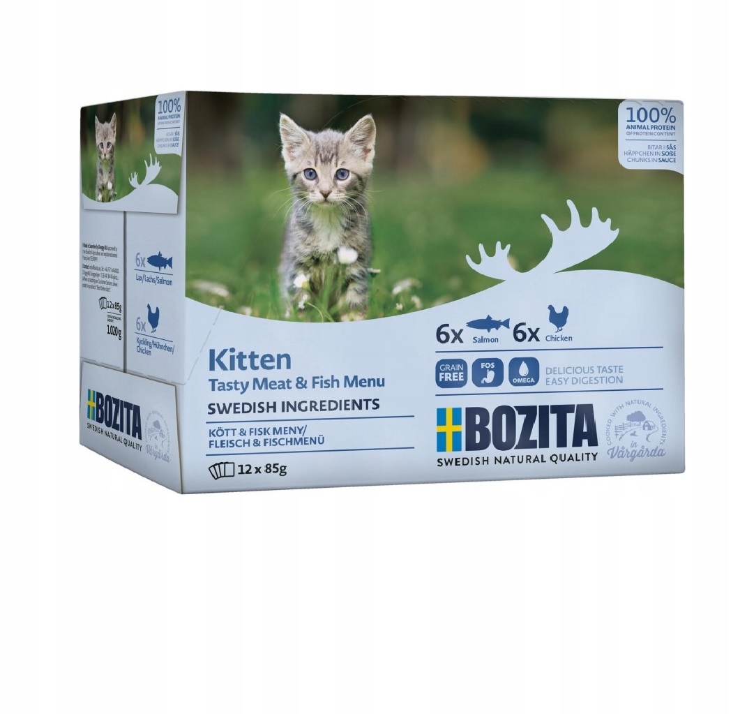 Bozita KITTEN Mięsno Rybne łosoś kurczak kawałki w sosie 12x85g