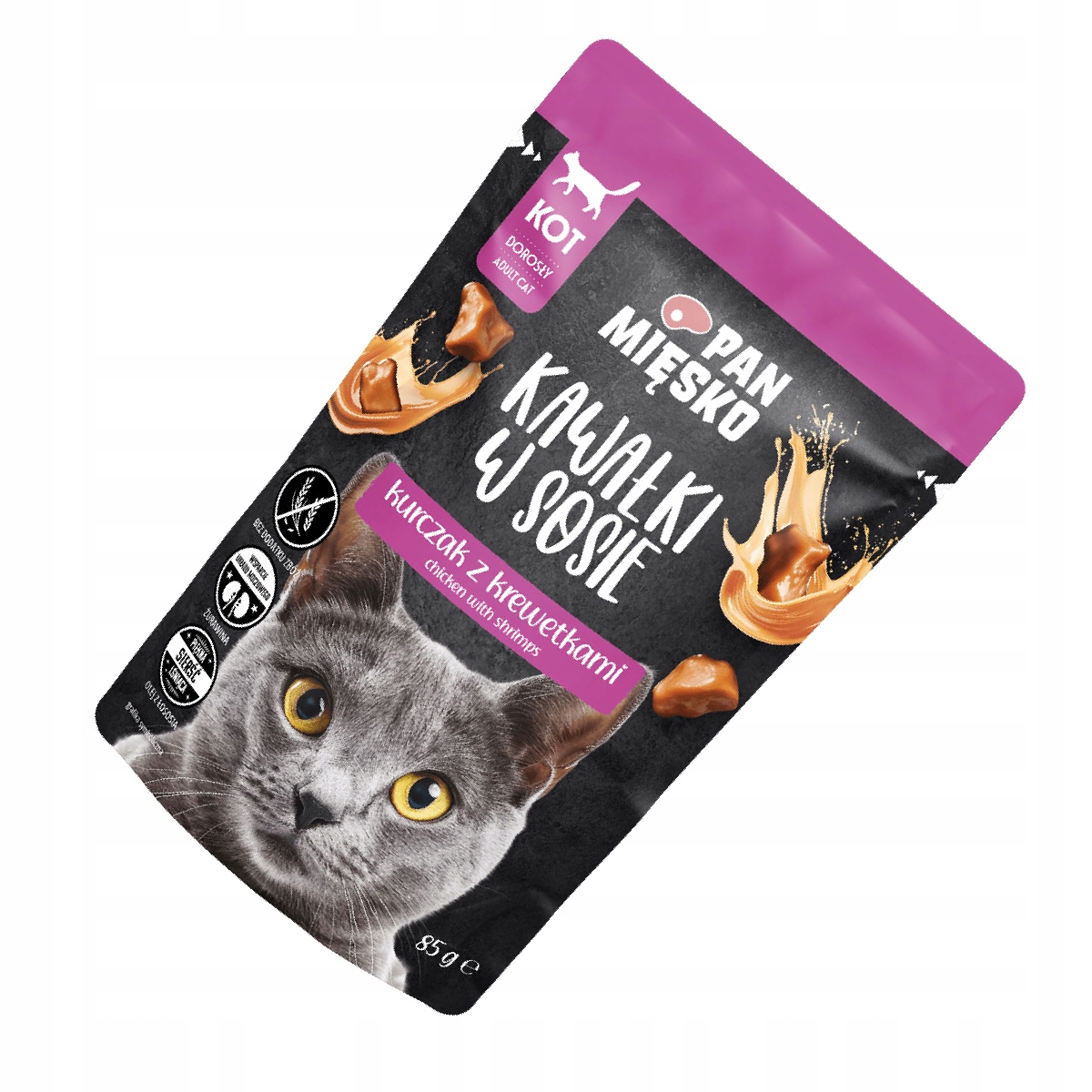 Pan Mięsko Karma mokra dla kota Kawałki w sosie Kurczak z krewetkami 85g