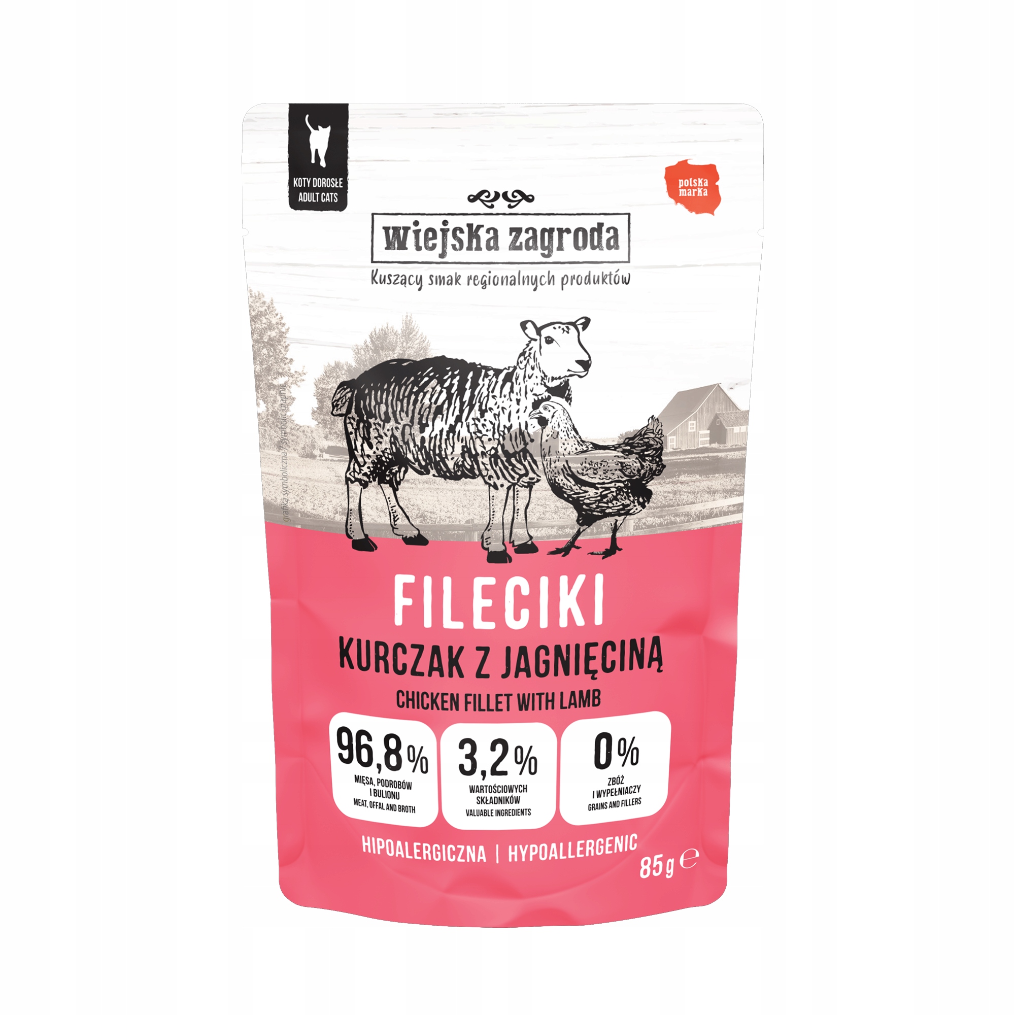 Wiejska Zagroda Karma mokra dla kota Fileciki Kurczak z jagnięciną 85g
