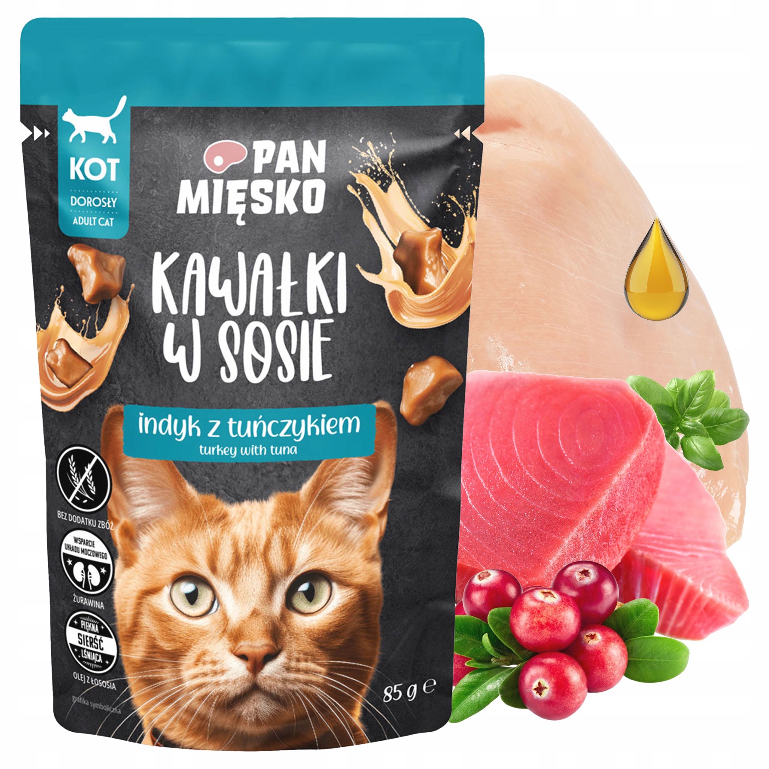PAN MIĘSKO MOKRA KARMA DLA KOTA SASZETKA KAWAŁKI INDYKA Z TUŃCZYKIEM 85G