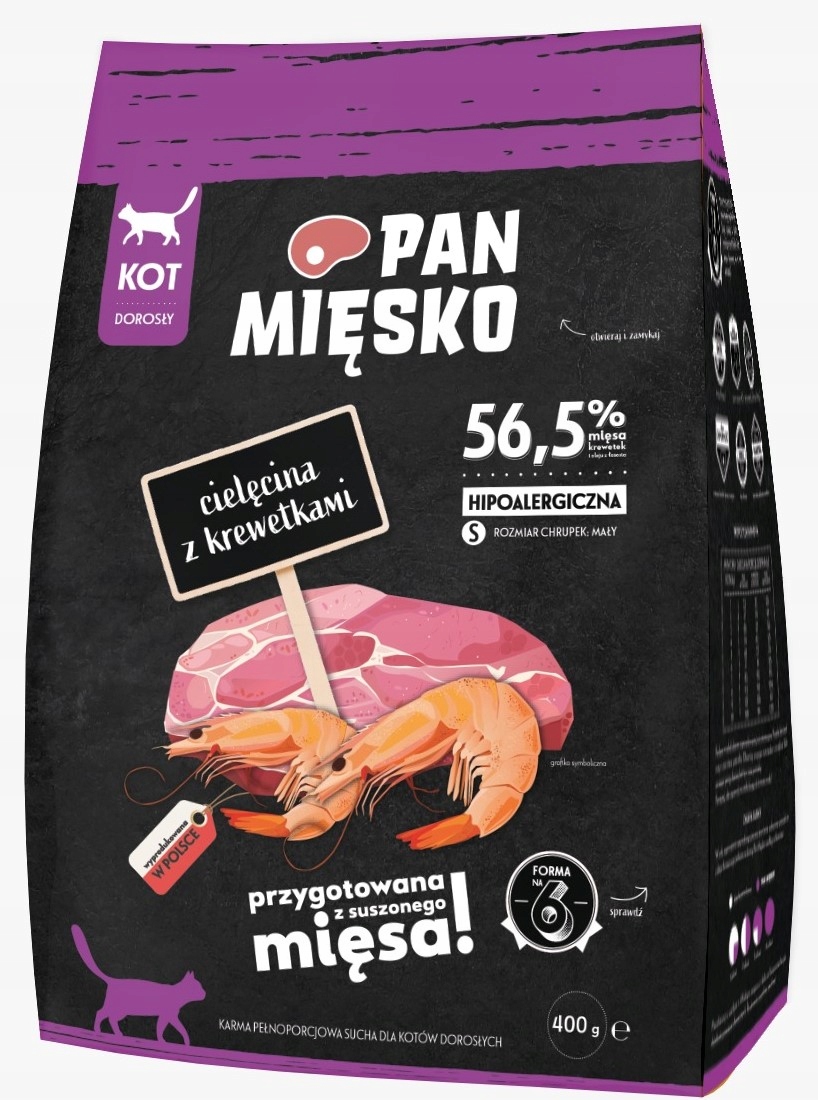Pan Mięsko karma sucha dla kota Cielęcina z krewetkami S 400g