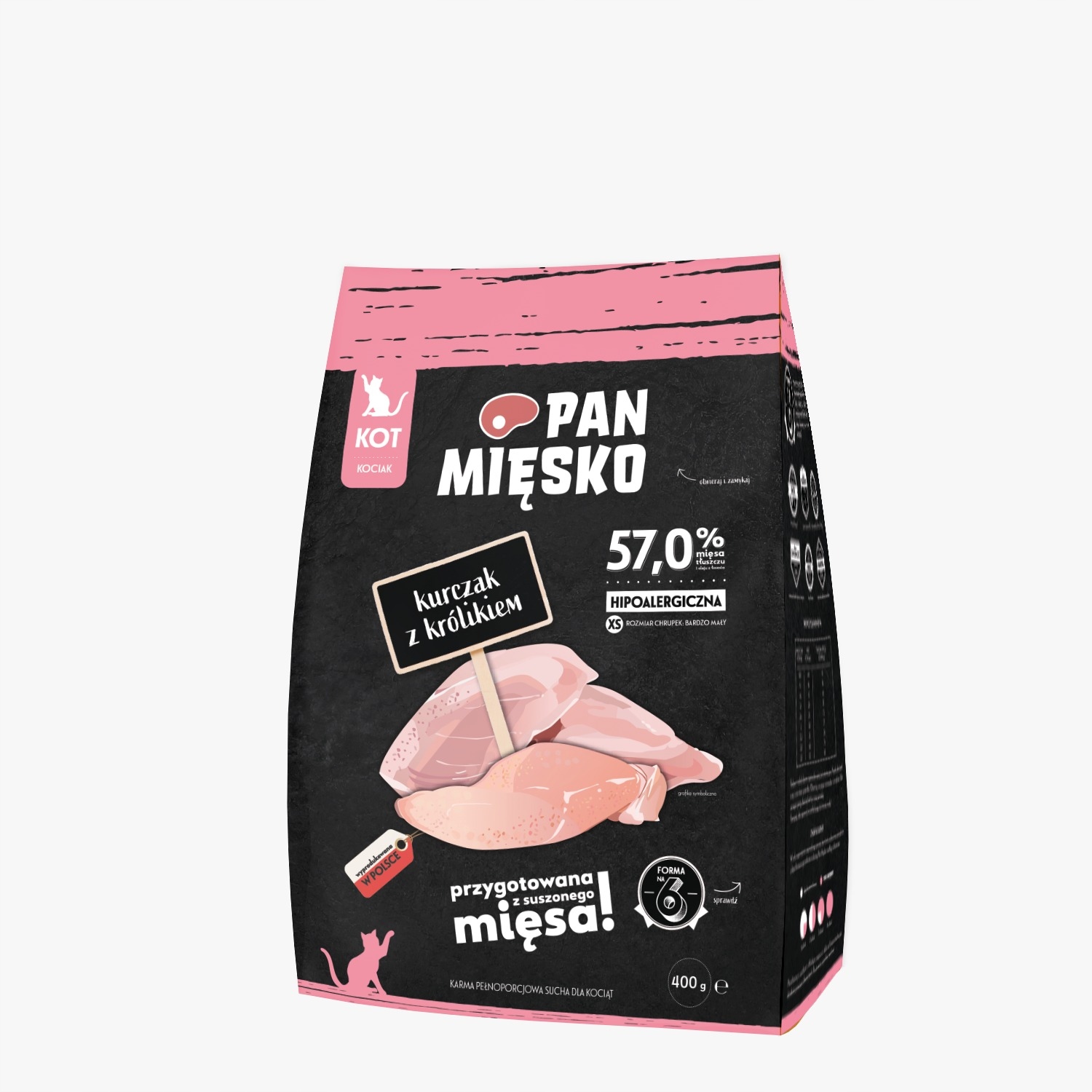 PAN MIĘSKO KARMA SUCHA DLA KOTA KURCZAK Z KRÓLIKIEM XS 400G