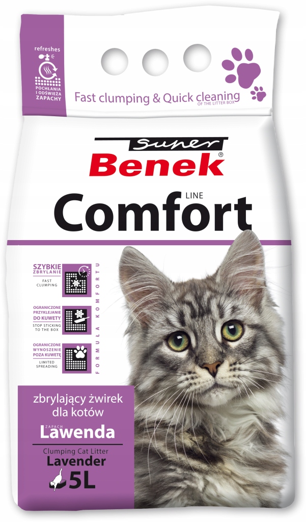 Super Benek COMFORT Lawenda 5l Zbrylający żwirek bentonitowy dla kota