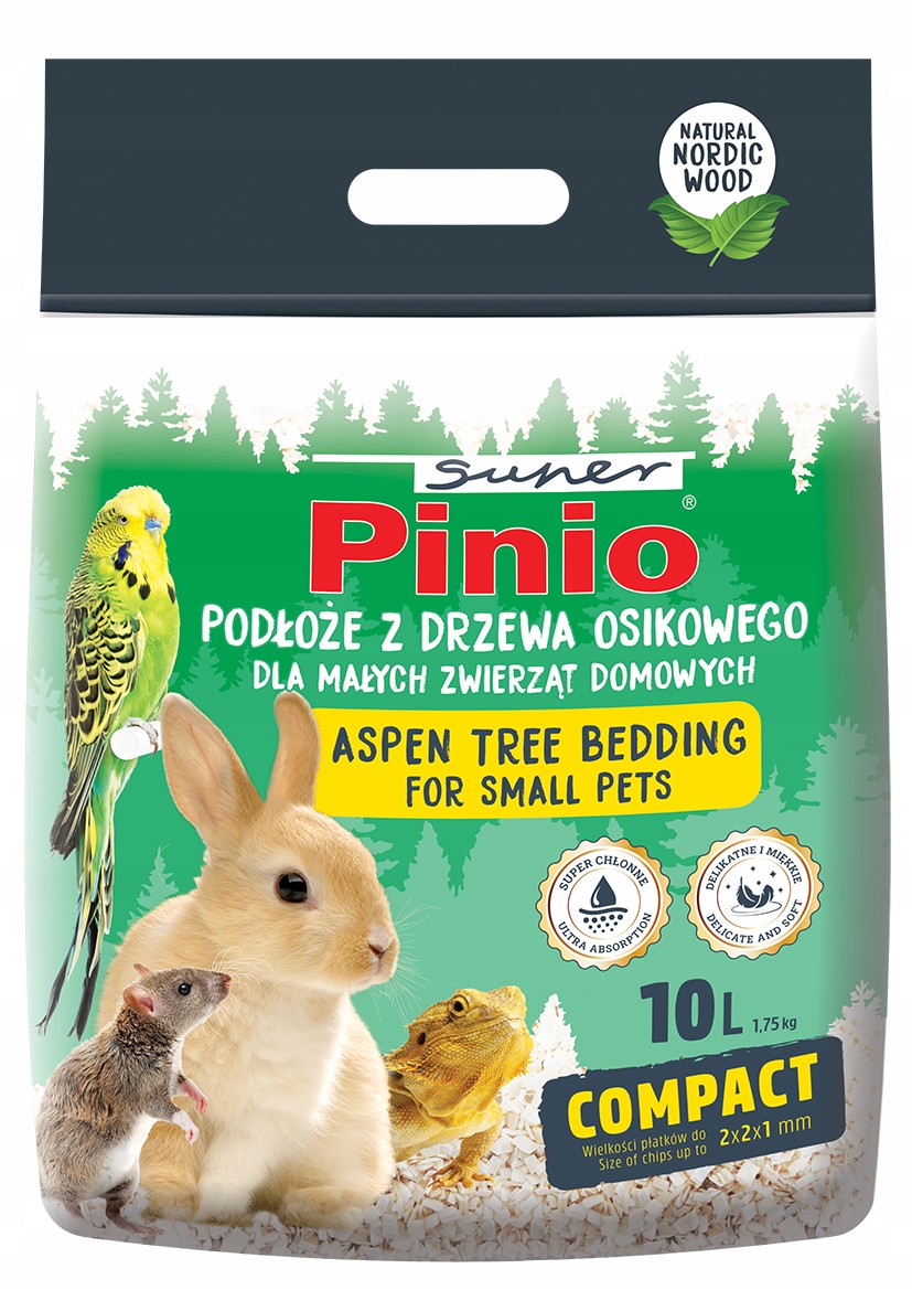 Żwirek Super Pinio podłoże z drzewa osikowego dla zwierząt Compact 10 l