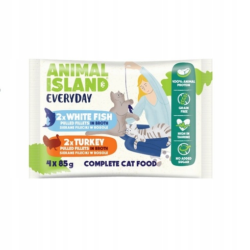 Animal Island Karma mokra dla kota Everyday Indyk i Biała ryba 4x85g