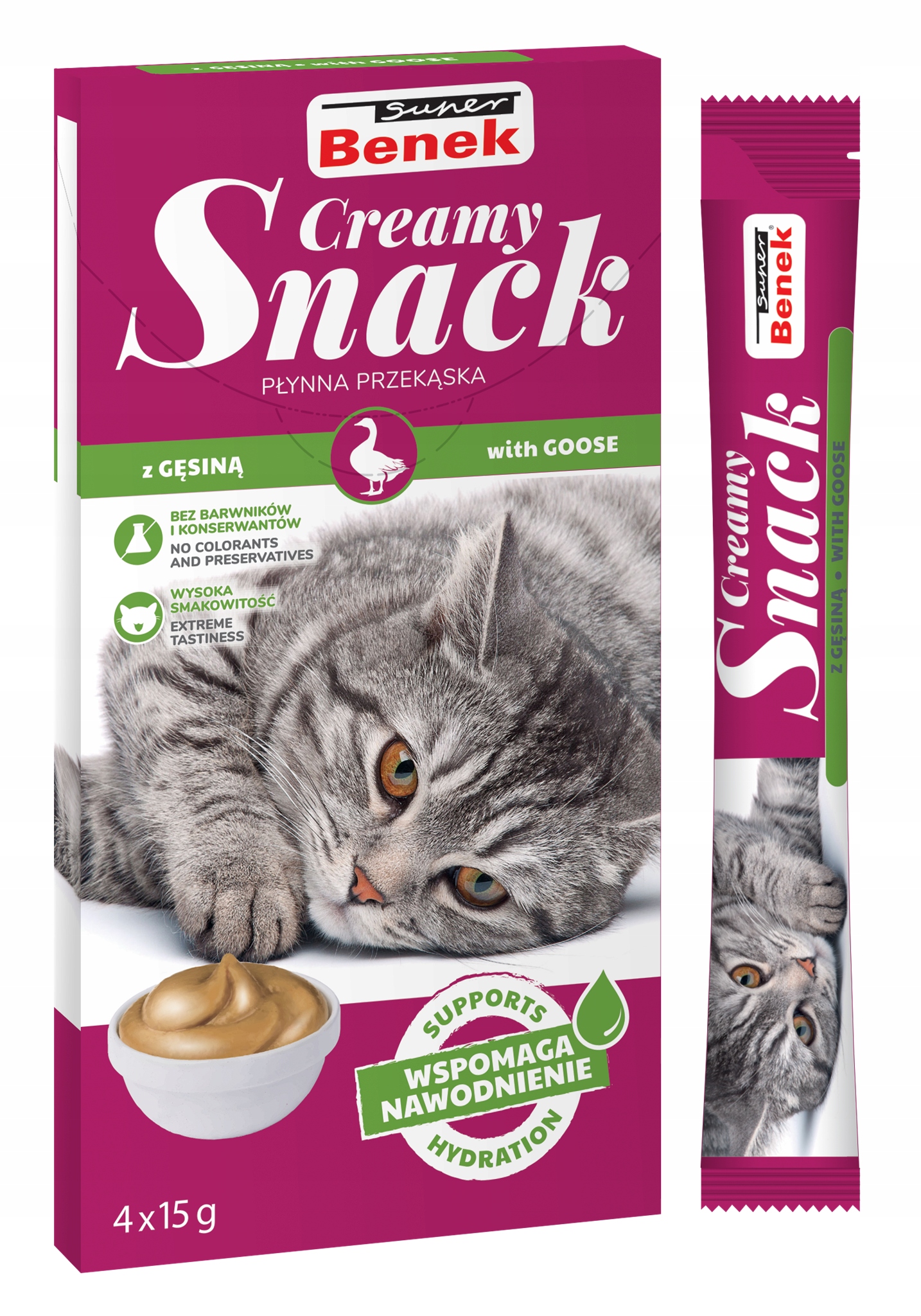 Super Benek Creamy Snack. Płynna przekąska dla kotów z gęsiną (4 x15 g)