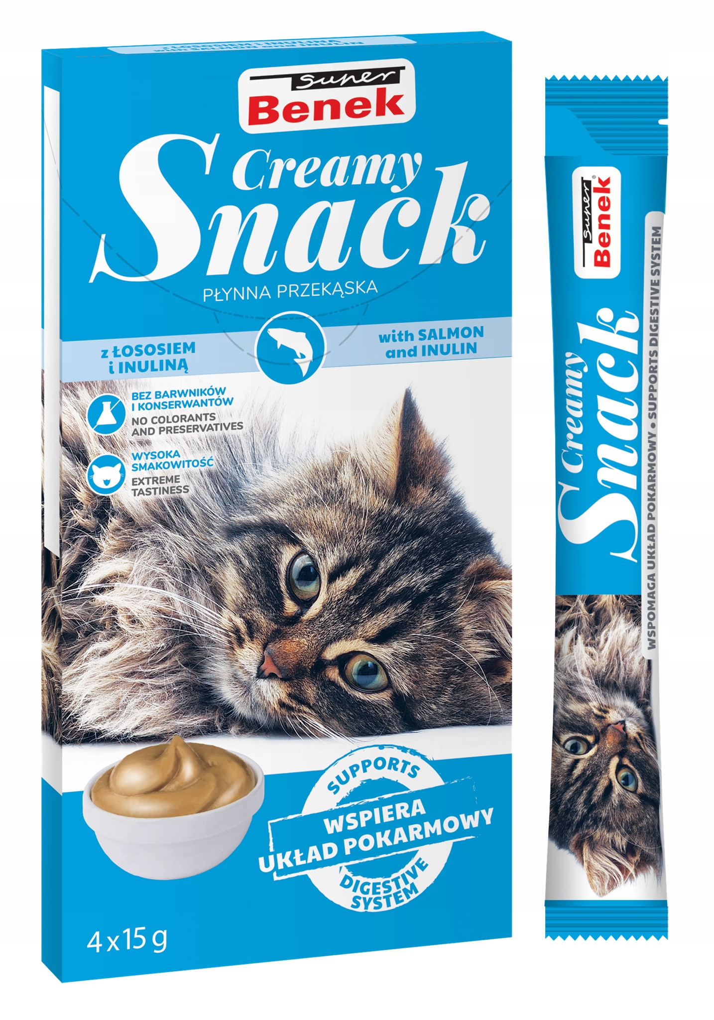 Super Benek Creamy Snack przekąska dla kotów z łososiem i inuliną (4&#215;15 g)