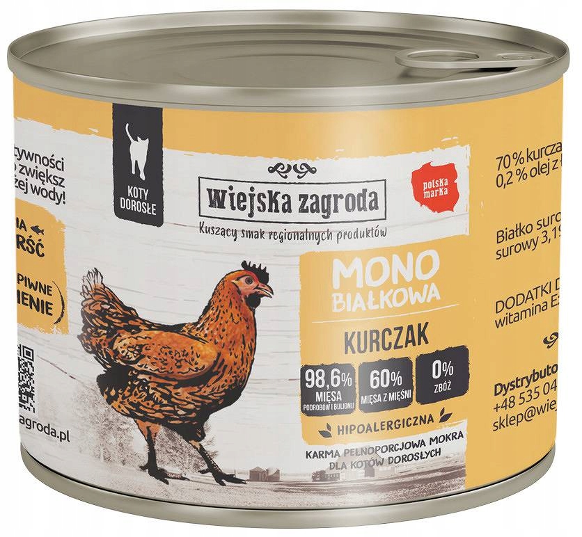 Wiejska Zagroda Karma mokra dla kota Monobiałkowa Kurczak (dorosły) 200g