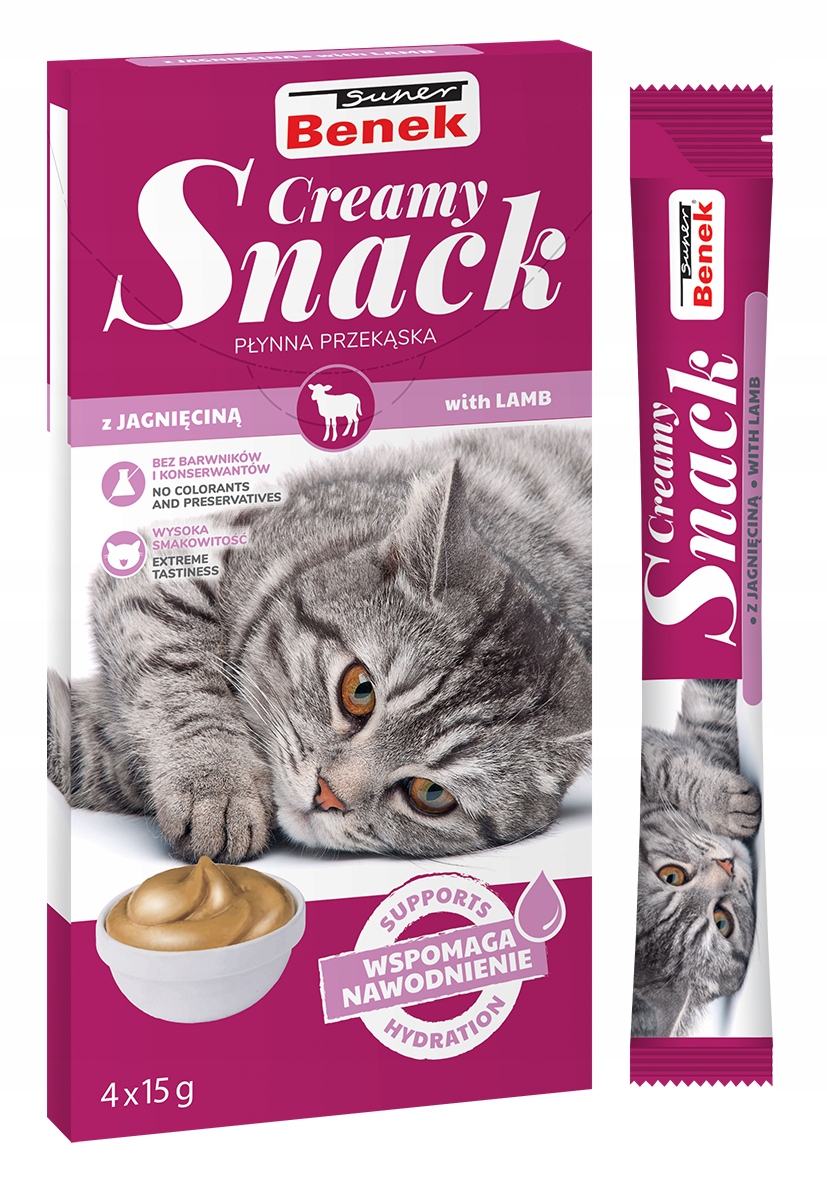 Super Benek Creamy Snack. Płynna przekąska dla kotów z jagnięciną ( 4&#215;15 g)