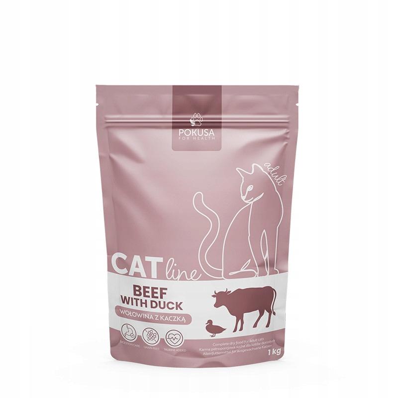 POKUSA Karma bezzbożowa sucha dla Kotów CatLine Wołowina z Kaczką 1kg