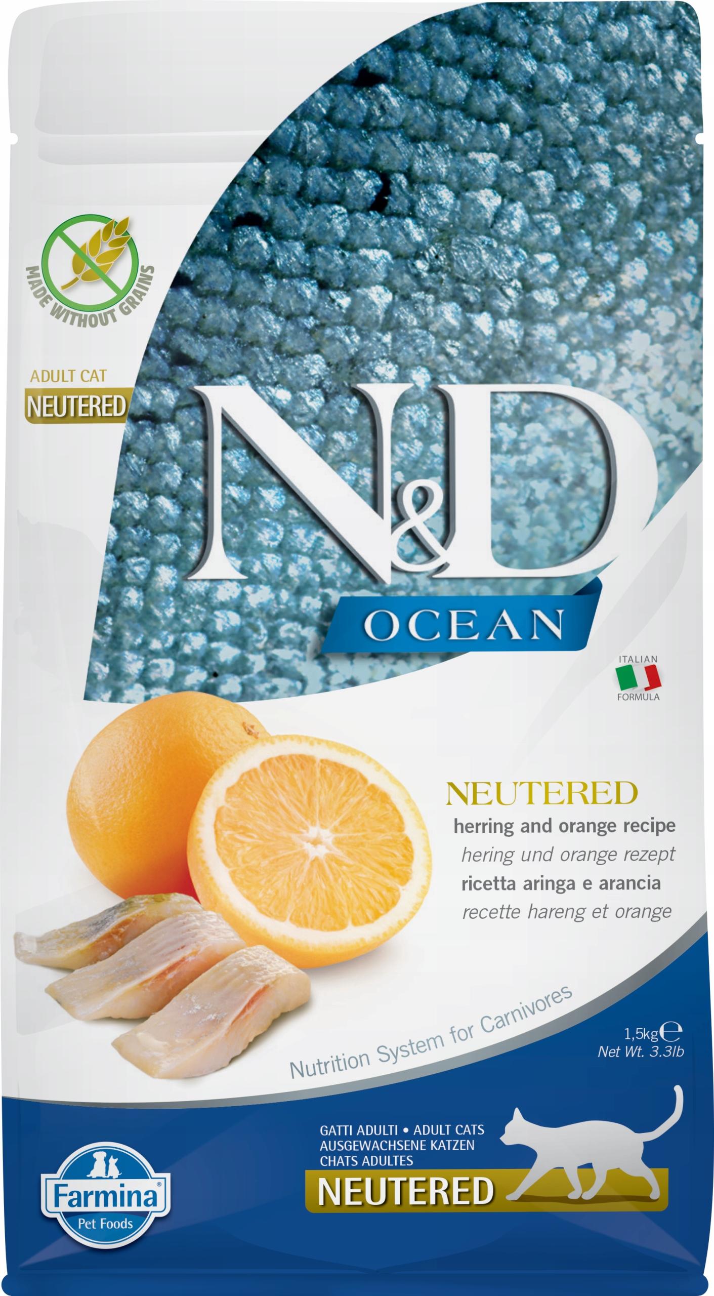 N&amp;D OCEAN CAT HERRING &amp; ORANGE NEUTERED ADULT 1,5 KG
