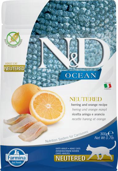 N&amp;D OCEAN CAT HERRING &amp; ORANGE NEUTERED ADULT 300 GR