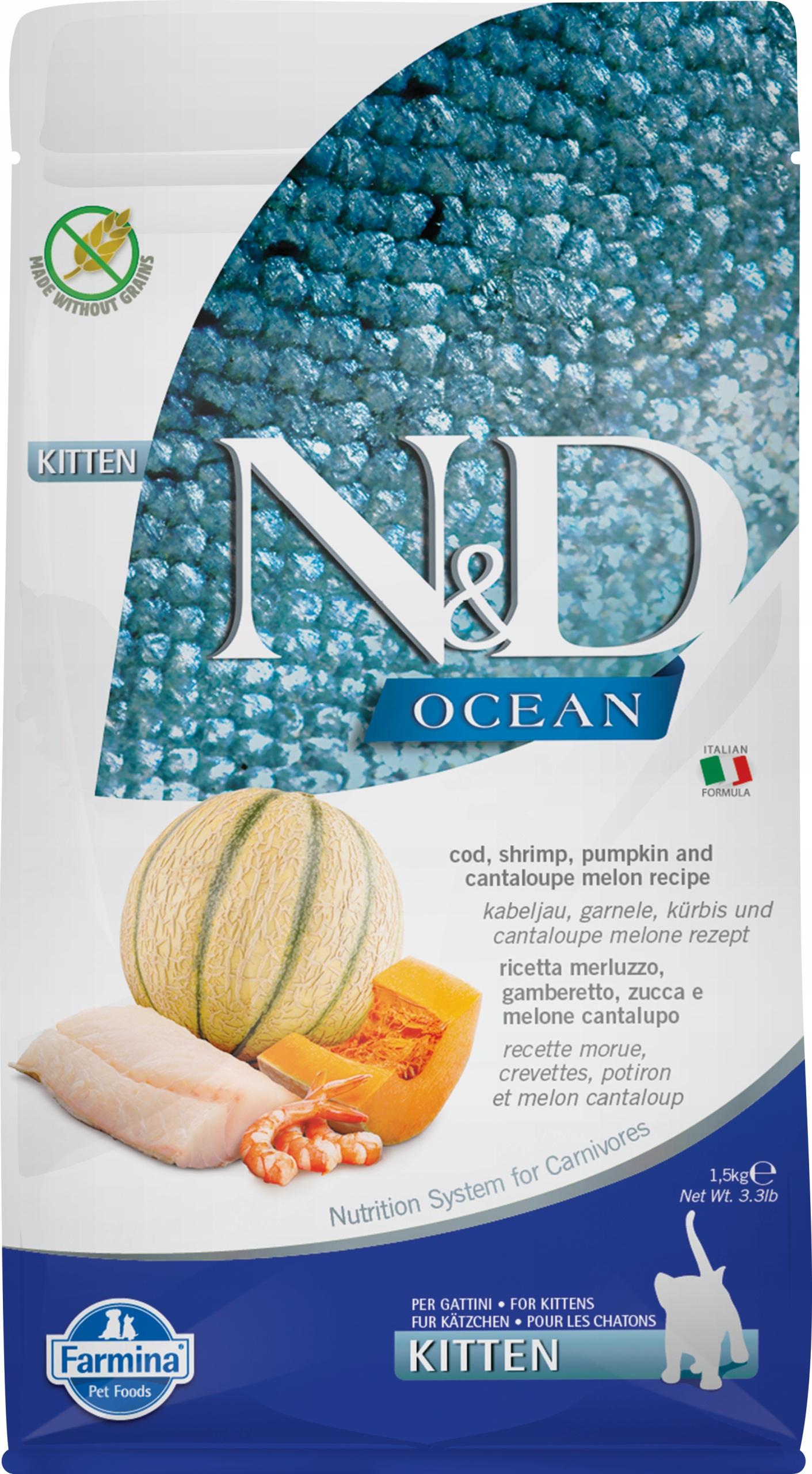 N&amp;D OCEAN CAT COD, SHRIMP, PUMPKIN &amp; CANTALOUPE MELON KITTEN 1,5 KG