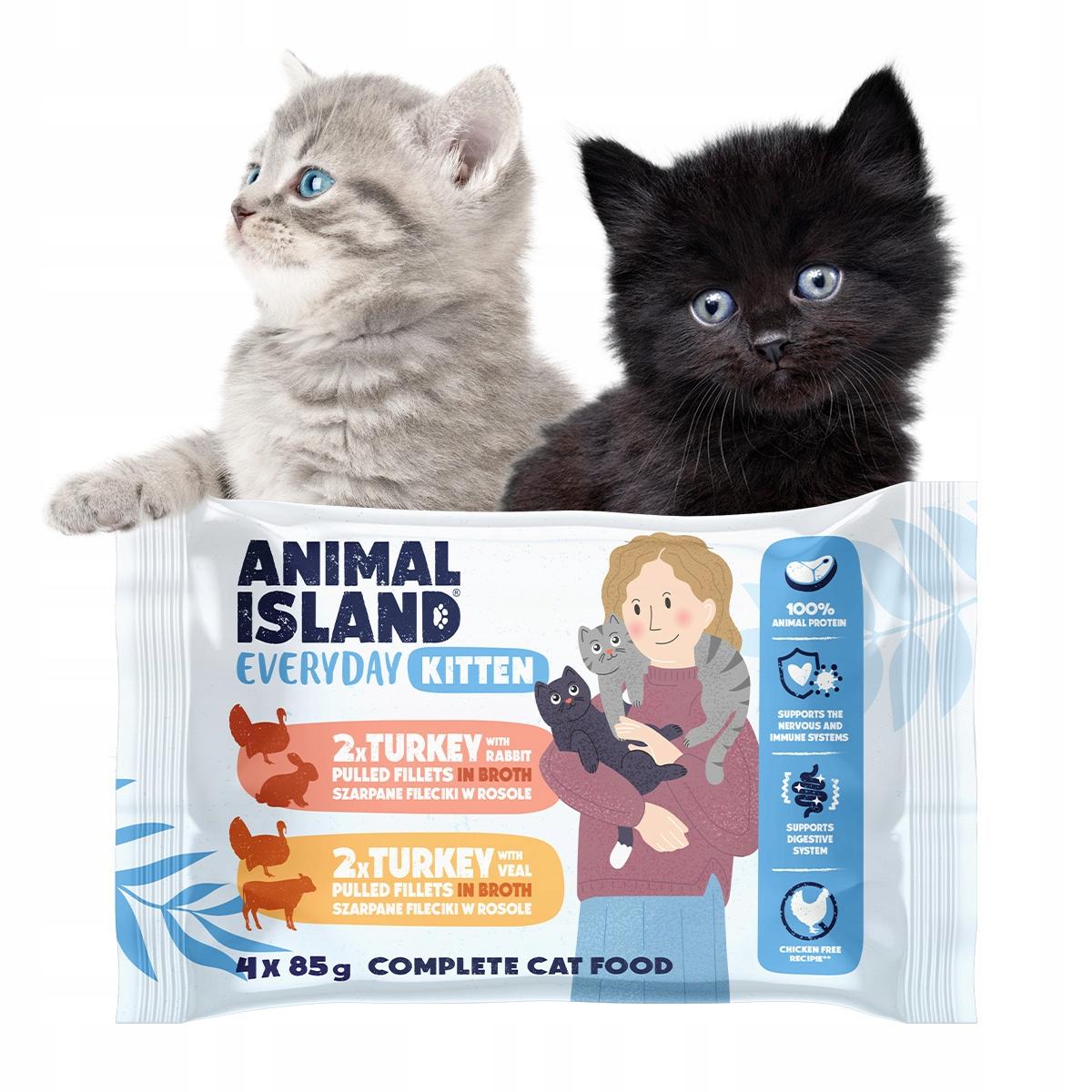 Animal Island Karma dla kociąt 4×85 g – Indyk/Królik, Indyk/Cielęcina