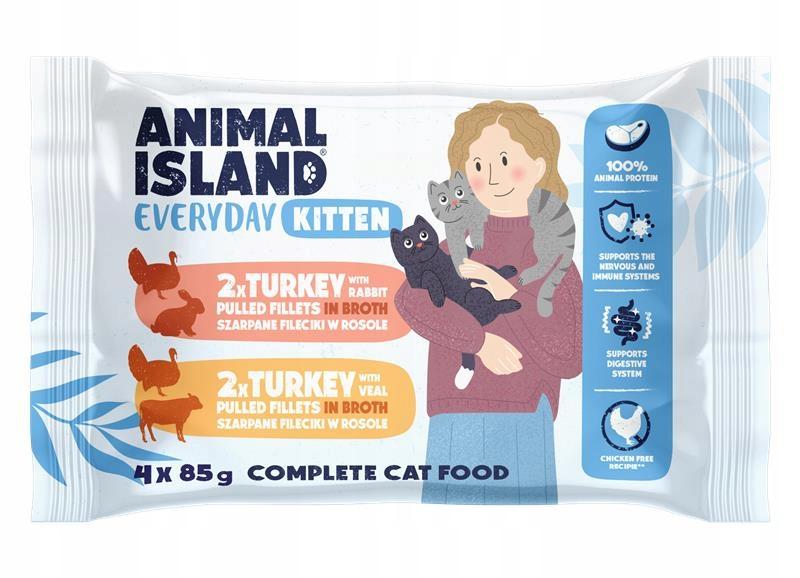 Animal Island Karma dla kociąt 4×85 g – Indyk/Królik, Indyk/Cielęcina