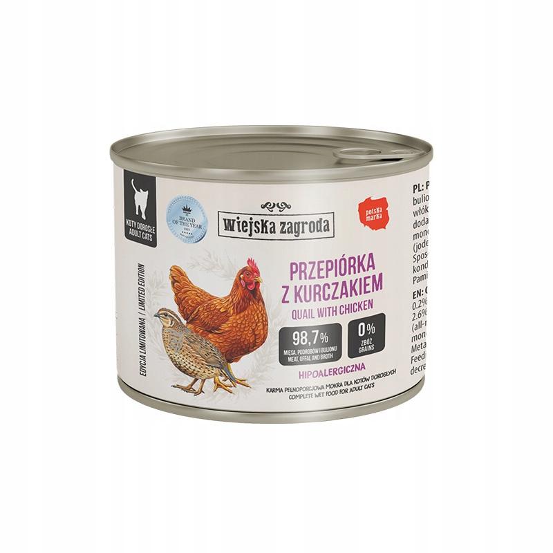 Wiejska Zagroda Karma mokra dla kota Przepiórka z kurczakiem (dorosły) 180g (12 szt/op)