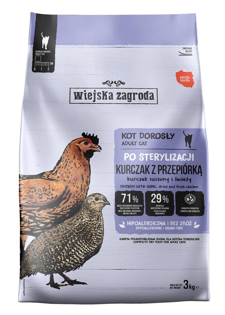 Wiejska Zagroda Karma sucha dla kota Sterilized Kurczak z przepiórką Prebiotyk i probiotyk (dorosły) 3kg