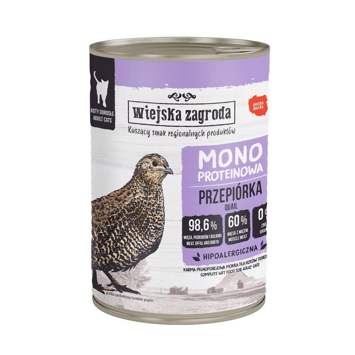 Karma mokra dla kota Monobiałkowa Przepiórka 400g Wiejska Zagroda Karma mokra dla kota Monobiałkowa Przepiórka 400g Wiejska Zagroda