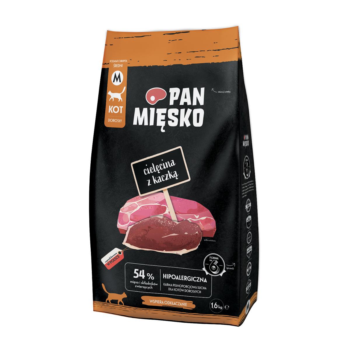 Pan Mięsko sucha karma dla kota Cielęcina z kaczką M 1,6kg Pan Mięsko sucha karma dla kota Cielęcina z kaczką M 1,6kg