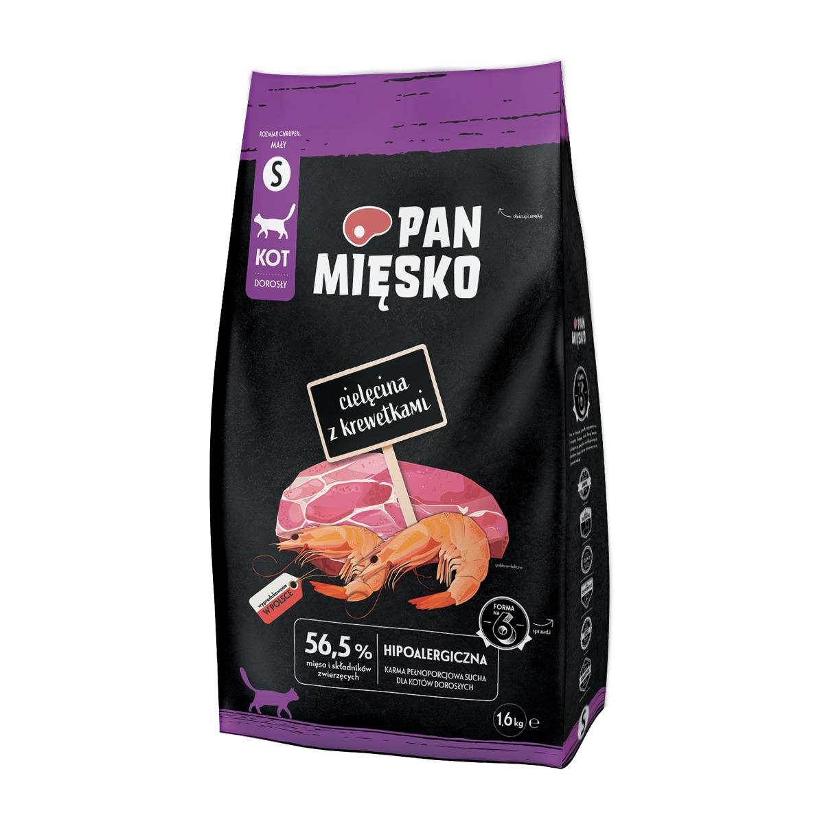 Pan Mięsko karma sucha dla kota Cielęcina z krewetkami S 1,6kg Pan Mięsko karma sucha dla kota Cielęcina z krewetkami S 1,6kg