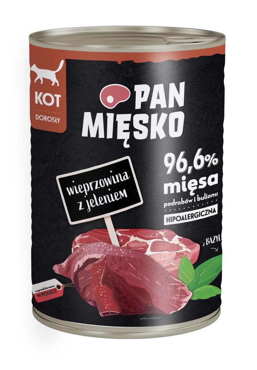 Pan mięsko Karma dla kotów dorosłych Puszka 400g Wieprzowina z jeleniem Pan mięsko Karma dla kotów dorosłych Puszka 400g Wieprzowina z jeleniem