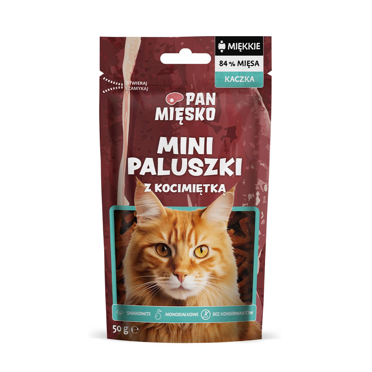Pan Mięsko Przysmak dla kota Mini paluszki Kaczka z kocimiętką 50g Pan Mięsko Przysmak dla kota Mini paluszki Kaczka z kocimiętką 50g