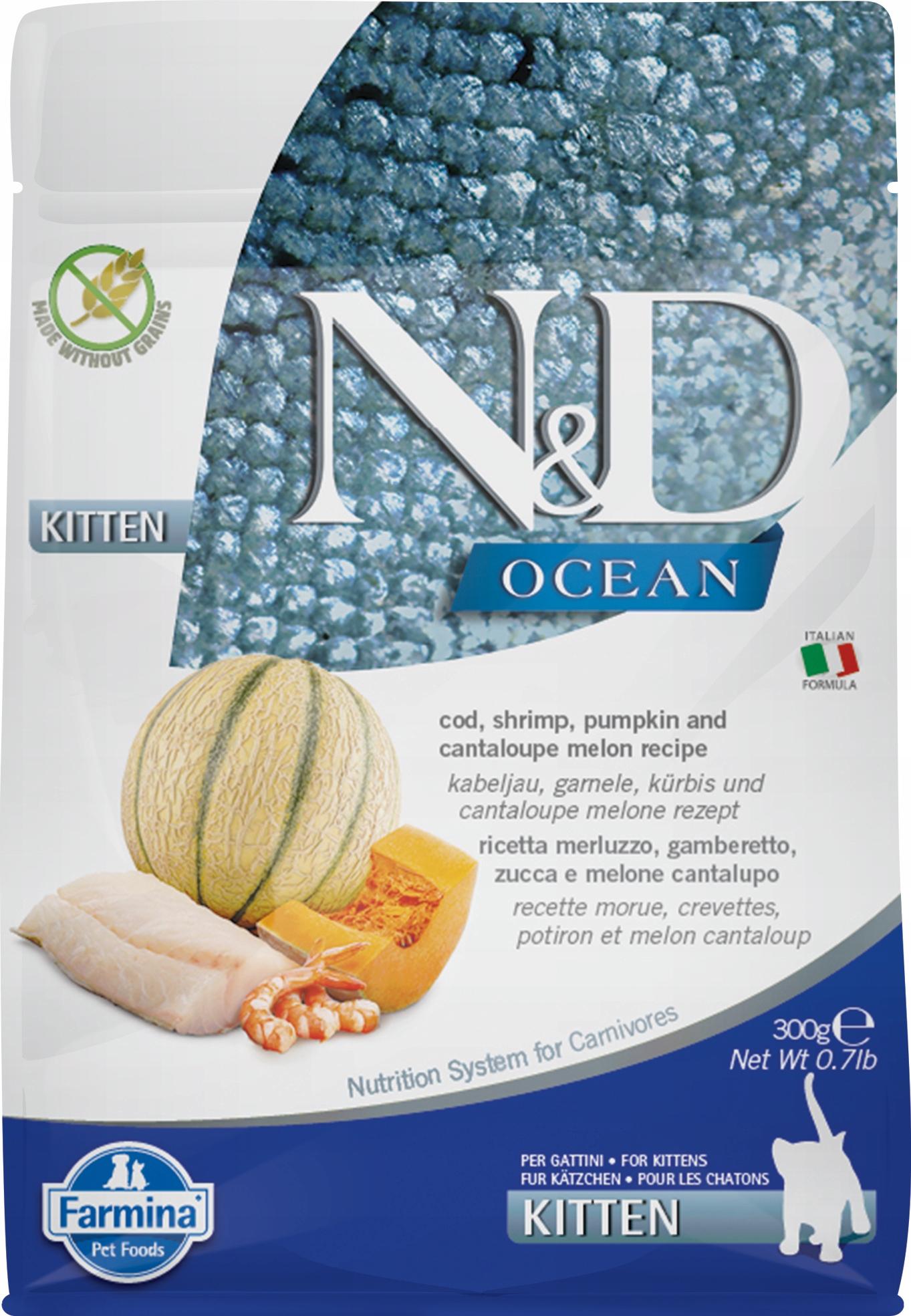 N&D OCEAN CAT COD, SHRIMP, PUMPKIN & CANTALOUPE MELON KITTEN 300 GR N&D OCEAN CAT COD, SHRIMP, PUMPKIN & CANTALOUPE MELON KITTEN 300 GR