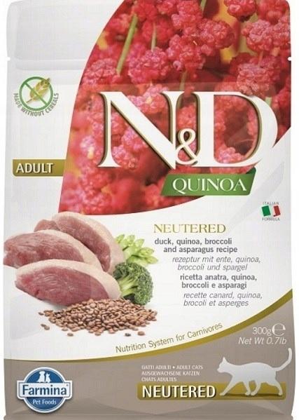 N&D QUINOA CAT DUCK, BROCOLLI & ASPARAGUS NEUTERED ADULT 300 GR N&D QUINOA CAT DUCK, BROCOLLI & ASPARAGUS NEUTERED ADULT 300 GR