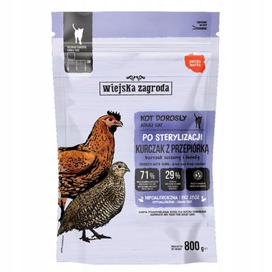 Wiejska Zagroda Karma sucha dla kota Sterilized Kurczak z przepiórką Prebiotyk i probiotyk (dorosły) 800g Wiejska Zagroda Karma sucha dla kota Sterilized Kurczak z przepiórką Prebiotyk i probiotyk (dorosły) 800g