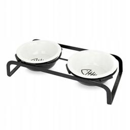 Zestaw 2 misek, dla kota, na stojaku metalowym, cermiczne, 12cm Zestaw 2 misek, dla kota, na stojaku metalowym, cermiczne, 12cm