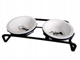 Zestaw 2 misek, dla kota, na stojaku metalowym, cermiczne, 12cm Zestaw 2 misek, dla kota, na stojaku metalowym, cermiczne, 12cm