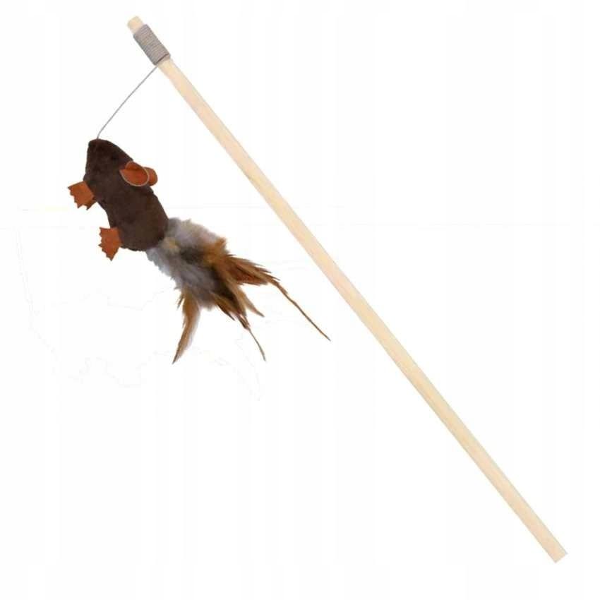 Wędka Mysz z piórami 50 cm ciemny brąz Wędka Mysz z piórami 50 cm ciemny brąz
